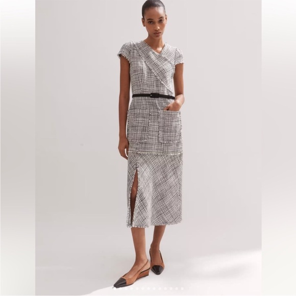 ME+EM Dresses & Skirts - ME+EM Black and White Tweed Midi Dress - size 6